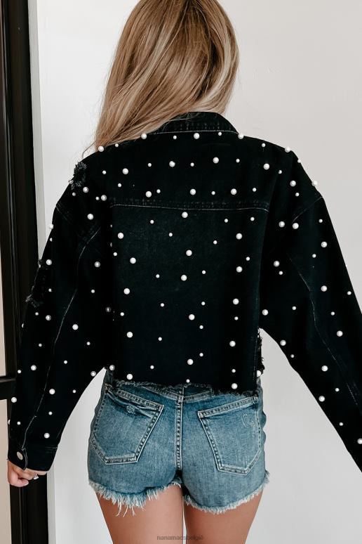 zwart mooi als een parelmoer verfraaid cropped spijkerjack NanaMacs HPTT3773