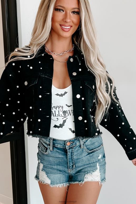 zwart mooi als een parelmoer verfraaid cropped spijkerjack NanaMacs HPTT3773