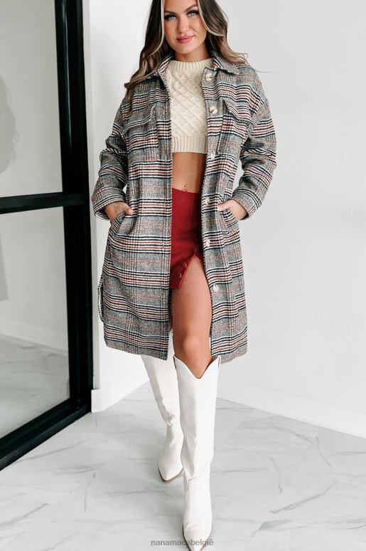 zwart/wit/oranje geruite jas voor stadswandelingen NanaMacs HPTT3798