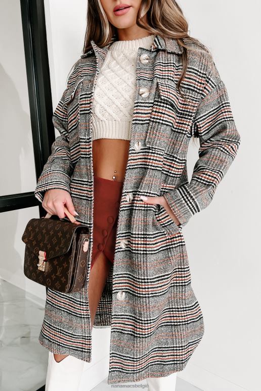 zwart/wit/oranje geruite jas voor stadswandelingen NanaMacs HPTT3798