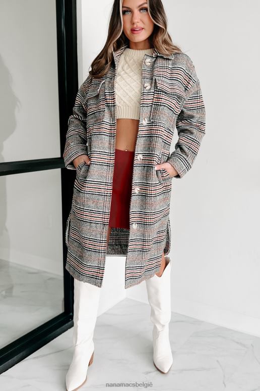 zwart/wit/oranje geruite jas voor stadswandelingen NanaMacs HPTT3798