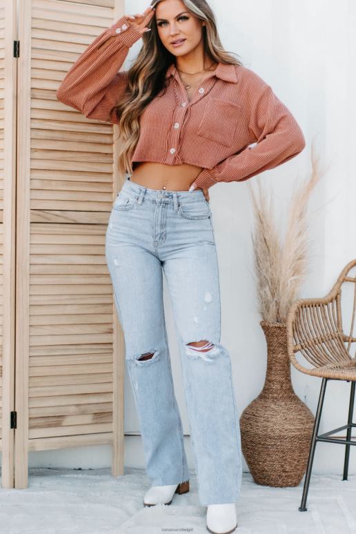 Roest geribbelde crop-top met knoopsluiting NanaMacs HPTT1302