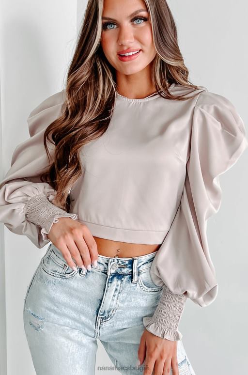 beige zoals het lot het wil, crop top met pofmouwen NanaMacs HPTT1271