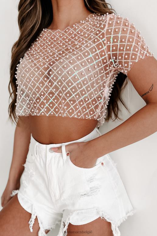 blozen blijvende gouden pailletten glitter mesh crop top NanaMacs HPTT149
