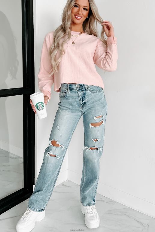 blozen geribde crop top met lange mouwen NanaMacs HPTT691