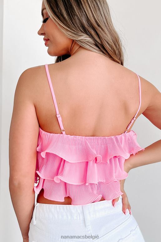 bubblegum roze wuivende handpalmen gelaagde geplooide crop top met ruches NanaMacs HPTT13