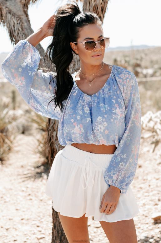 chambray multi dorine gebloemde crop top met lange mouwen NanaMacs HPTT1458