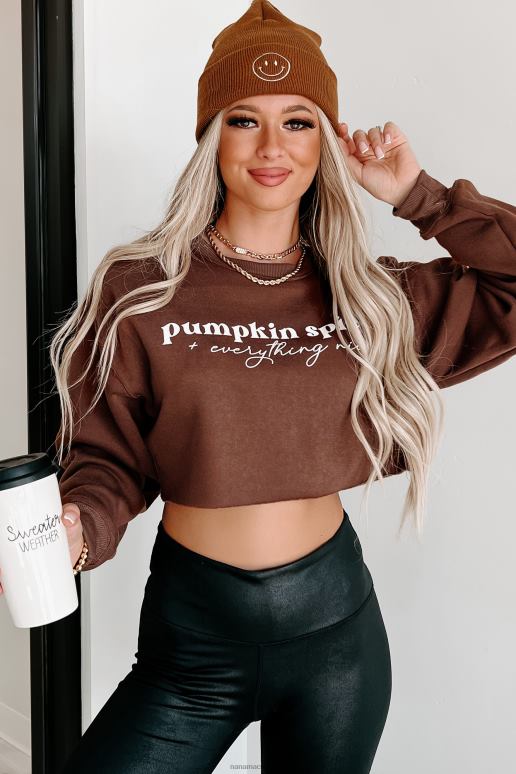 chocolade leuk met geribbelde fleece crop top met pompoenkruiden NanaMacs HPTT1102