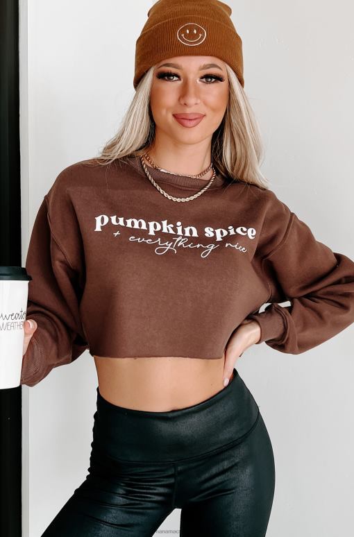 chocolade leuk met geribbelde fleece crop top met pompoenkruiden NanaMacs HPTT1102