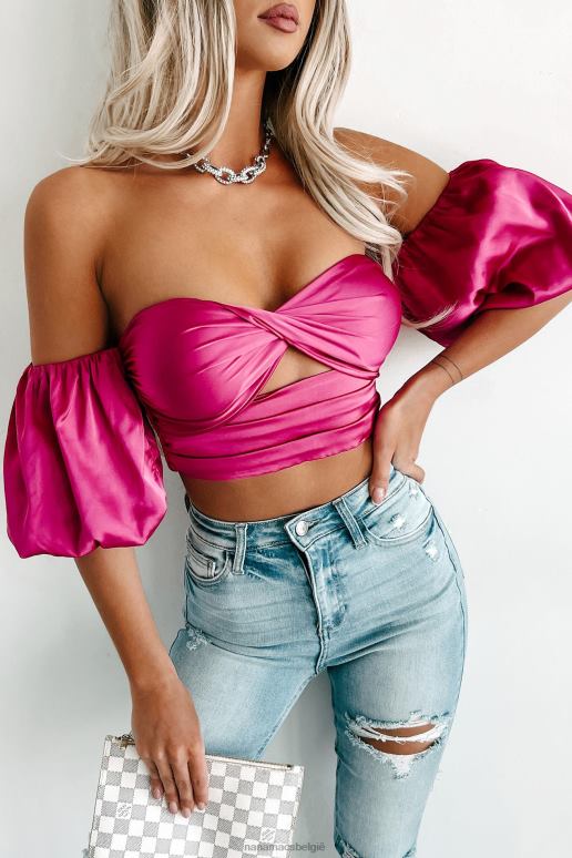 fuchsia provocerende looks off-shoulder satijnen crop top NanaMacs HPTT101