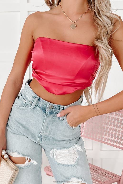 fuchsia verschroeiend goed uiterlijk strapless satijnen crop top NanaMacs HPTT238
