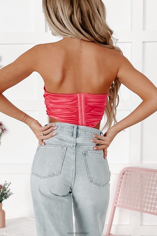 fuchsia verschroeiend goed uiterlijk strapless satijnen crop top NanaMacs HPTT238