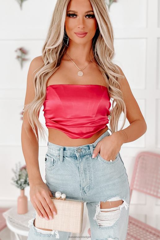 fuchsia verschroeiend goed uiterlijk strapless satijnen crop top NanaMacs HPTT238