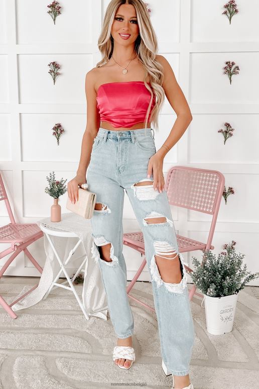 fuchsia verschroeiend goed uiterlijk strapless satijnen crop top NanaMacs HPTT238