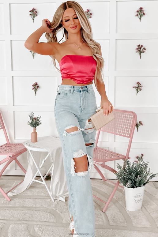 fuchsia verschroeiend goed uiterlijk strapless satijnen crop top NanaMacs HPTT238