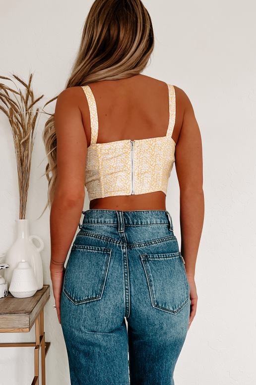 geel Wit wat een crop top met gebloemd korset en ruches NanaMacs HPTT1423