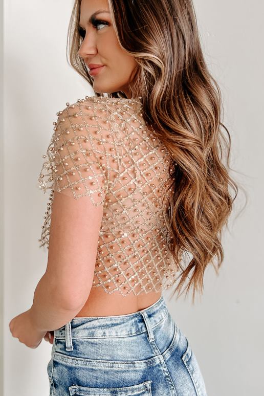 goud blijvende gouden pailletten glitter mesh crop top NanaMacs HPTT151