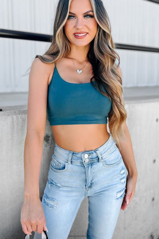 groenblauw versla de warmte gebreide cami crop top NanaMacs HPTT734