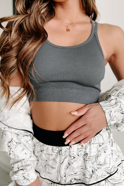 houtskool hard to love dubbele racerback geribbelde crop top NanaMacs HPTT578