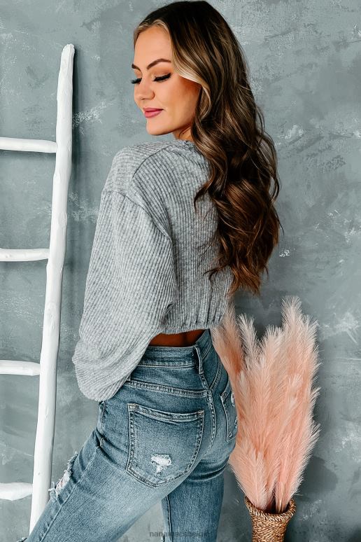 houtskool jackson cropped top met lange mouwen en zoom met trekkoord NanaMacs HPTT1785