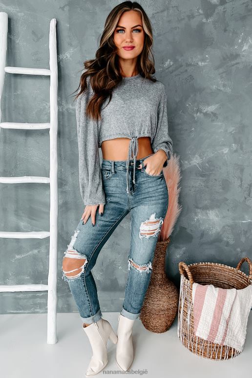 houtskool jackson cropped top met lange mouwen en zoom met trekkoord NanaMacs HPTT1785