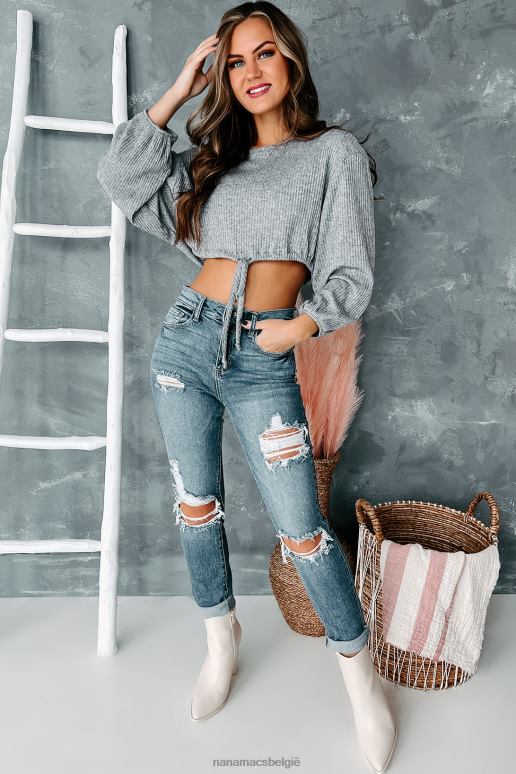 houtskool jackson cropped top met lange mouwen en zoom met trekkoord NanaMacs HPTT1785