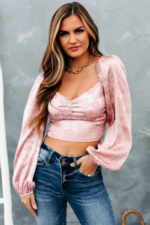 ijs roze getuige perfectie jacquard crop top met knoopsluiting NanaMacs HPTT1504