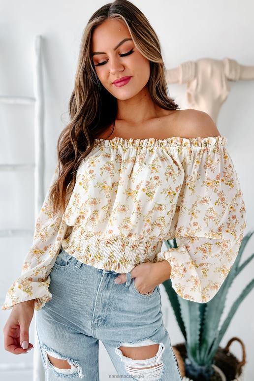 ivoor vrolijke tijden gebloemde off-shoulder crop top NanaMacs HPTT1484
