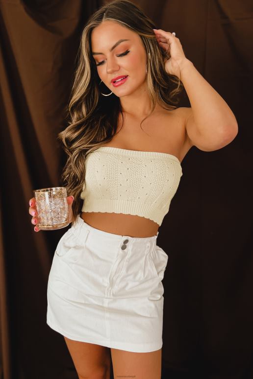 khaki bekend bij alle strapless gebreide crop top NanaMacs HPTT1401