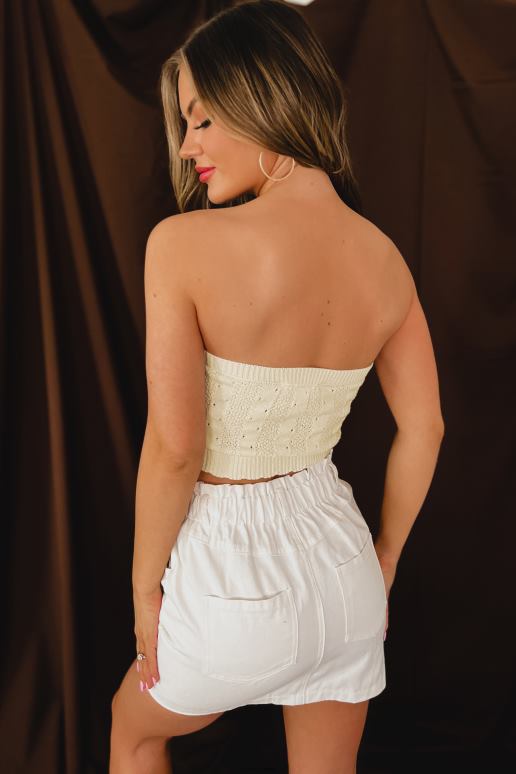 khaki bekend bij alle strapless gebreide crop top NanaMacs HPTT1401