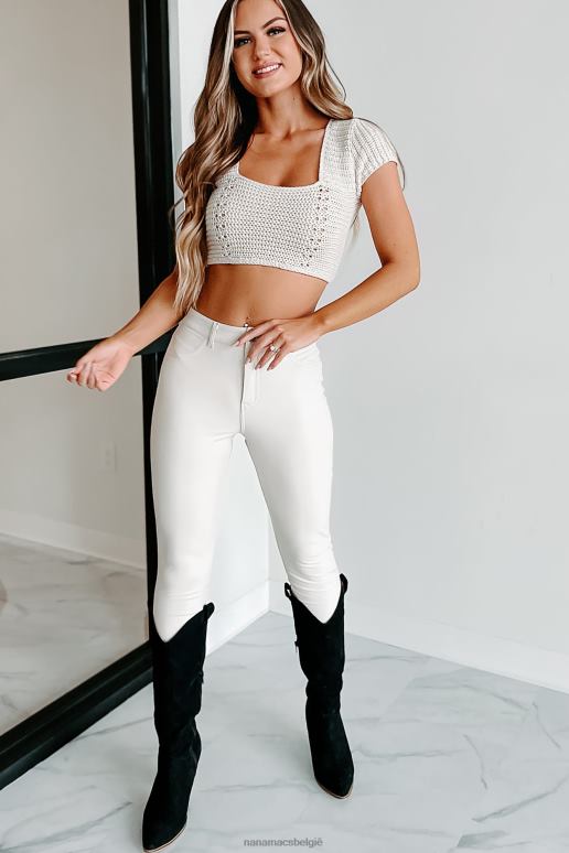 khaki sarita gebreide crop top met veters NanaMacs HPTT1444