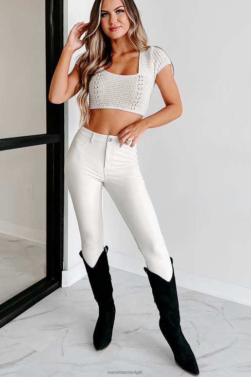 khaki sarita gebreide crop top met veters NanaMacs HPTT1444