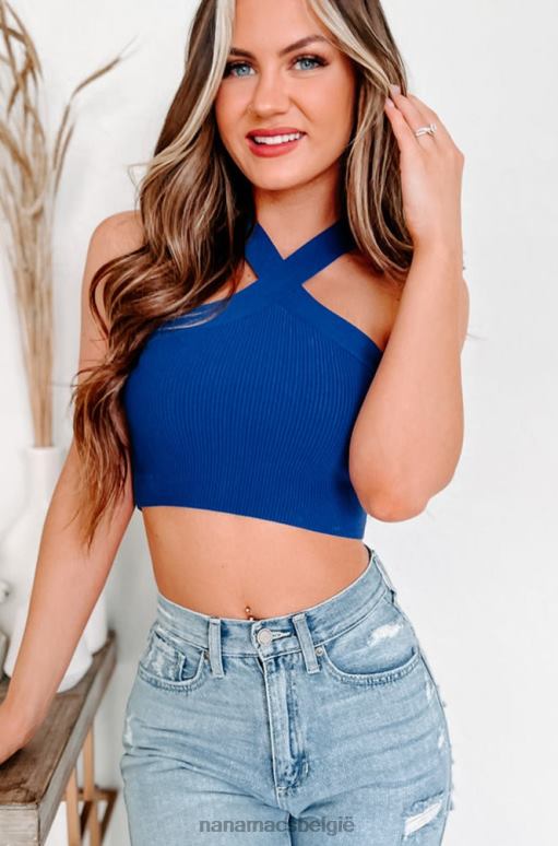 koningsblauw lieveling van mij geribbelde halter crop top NanaMacs HPTT1333