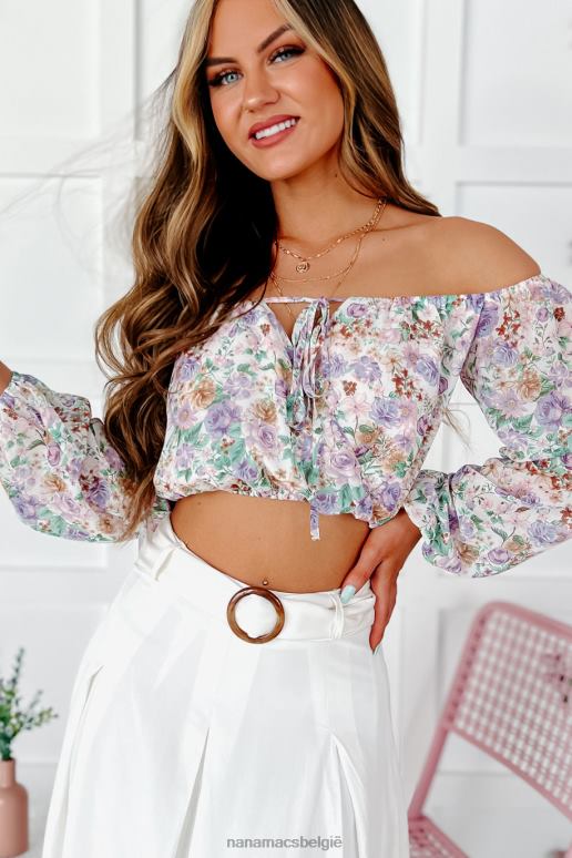 lavendel cesca off-shoulder gebloemde crop top NanaMacs HPTT1359