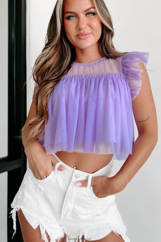 lavendel meestal zoete gegolfde mesh babydoll crop top NanaMacs HPTT1