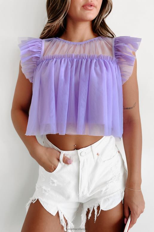 lavendel meestal zoete gegolfde mesh babydoll crop top NanaMacs HPTT1
