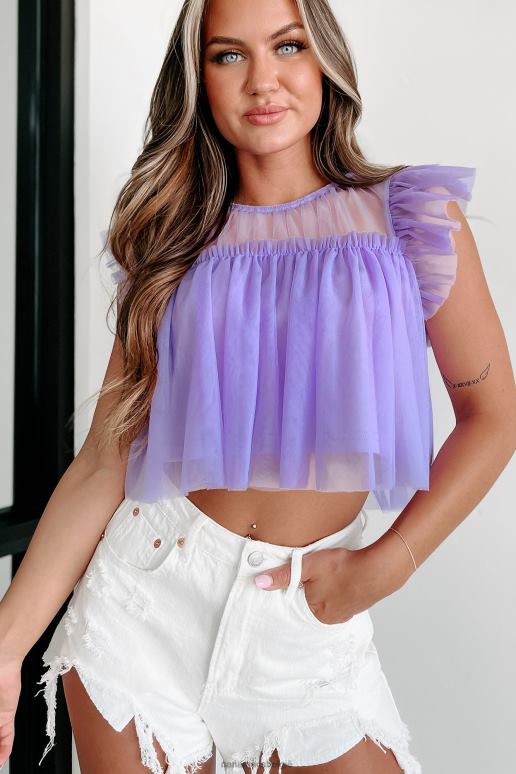 lavendel meestal zoete gegolfde mesh babydoll crop top NanaMacs HPTT1