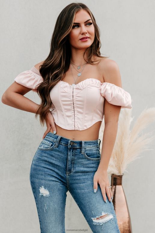 licht mauve i don't need luck satijnen crop top met kapmouwen NanaMacs HPTT273