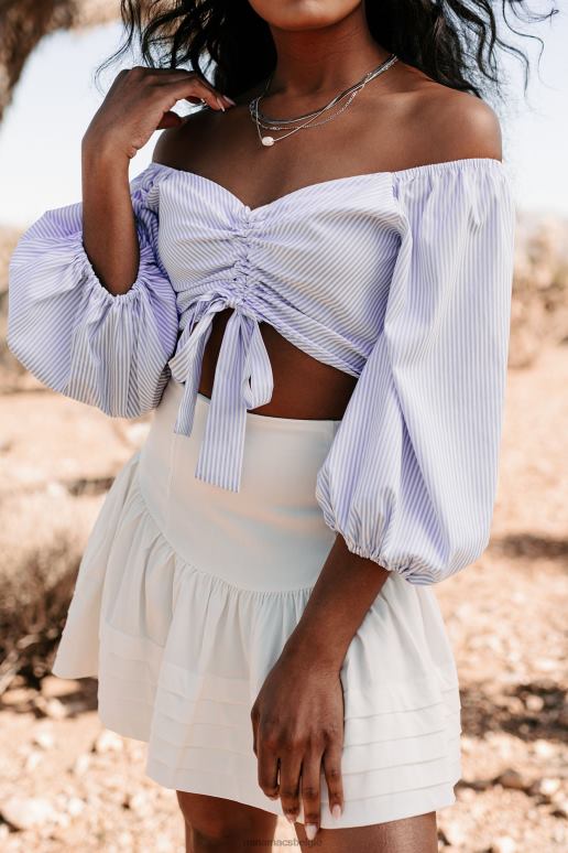 lichtblauw/wit sailor's delight gestreepte crop top met ruches NanaMacs HPTT1449