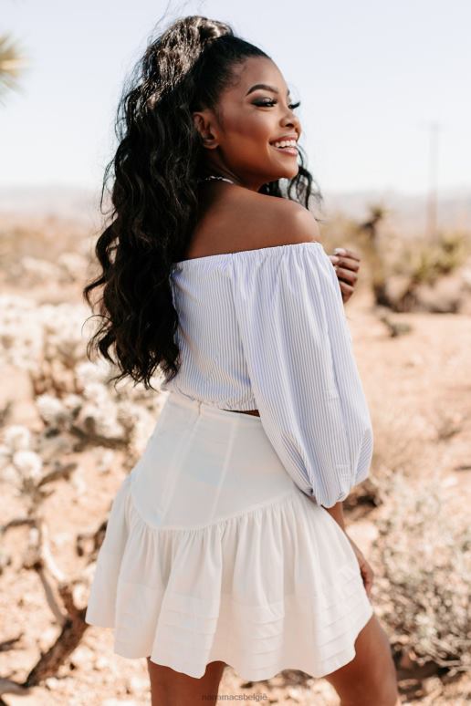 lichtblauw/wit sailor's delight gestreepte crop top met ruches NanaMacs HPTT1449