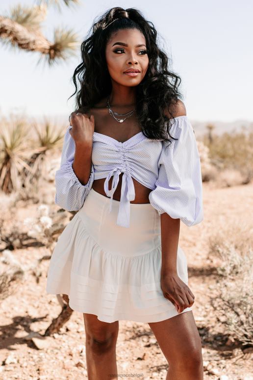 lichtblauw/wit sailor's delight gestreepte crop top met ruches NanaMacs HPTT1449