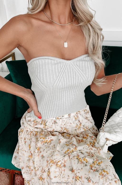 lichtgrijs gunsten maken strapless gebreide crop top NanaMacs HPTT1228