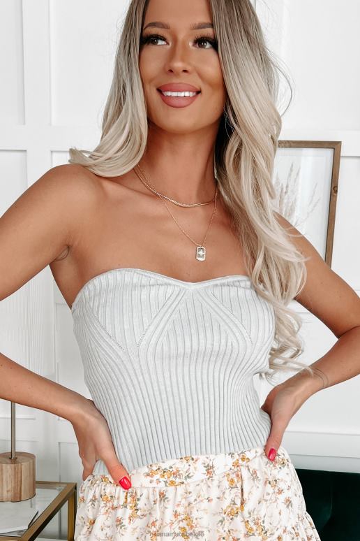 lichtgrijs gunsten maken strapless gebreide crop top NanaMacs HPTT1228