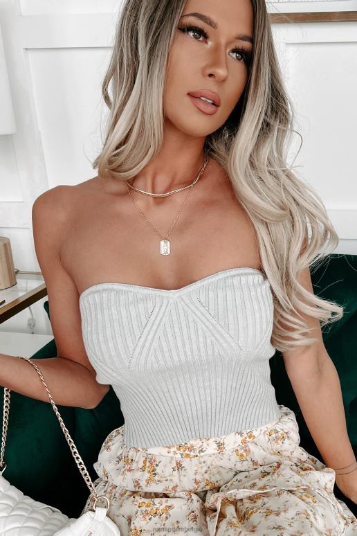 lichtgrijs gunsten maken strapless gebreide crop top NanaMacs HPTT1228