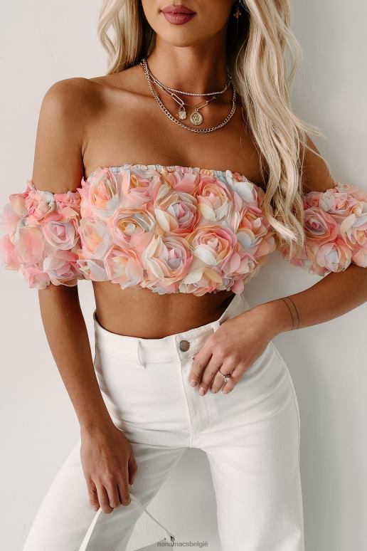 multi stoutmoedig bloeiend off-shoulder 3d gebloemde crop top NanaMacs HPTT87