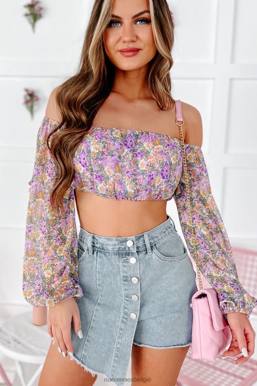 paars/gele bloem houd het mooi off-shoulder gebloemde crop top NanaMacs HPTT1347