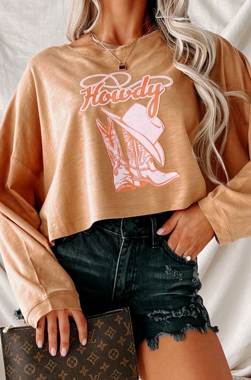 pindakaas howdy there grafische crop top met lange mouwen NanaMacs HPTT778