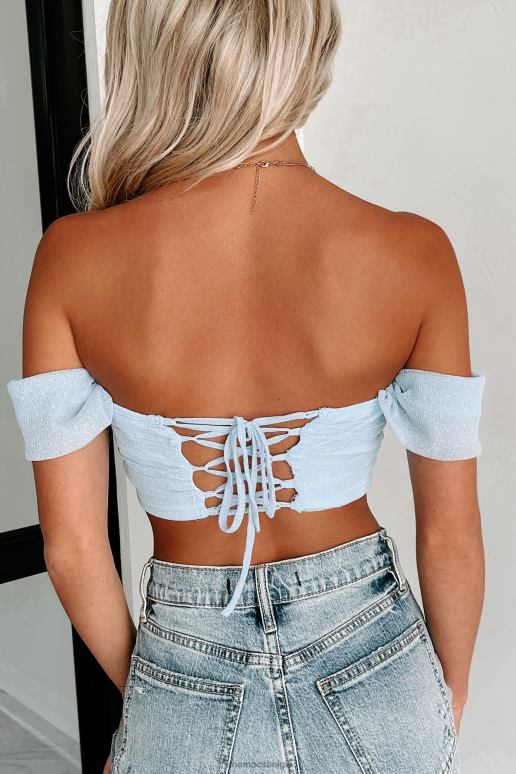 poederblauw levend levendig off-shoulder lieverd crop top NanaMacs HPTT35