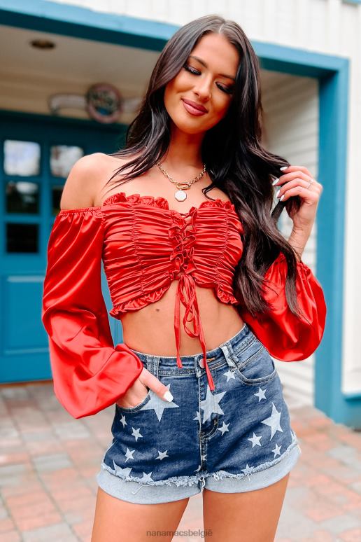 rood namen nemen crop top met ruches en veters NanaMacs HPTT233