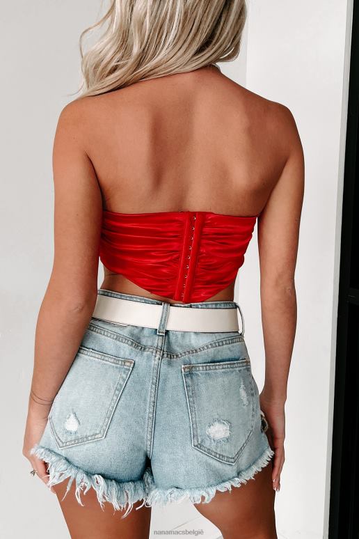 rood verschroeiend goed uiterlijk strapless satijnen crop top NanaMacs HPTT192